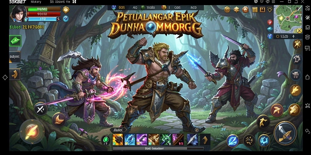 Screenshot gameplay 55KBET menunjukkan pertempuran epik dalam dunia MMORPG.