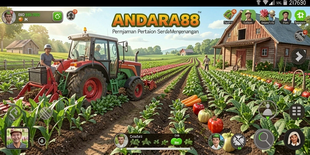 Tangkapan layar gameplay <strong>ANDARA88</strong> menunjukkan aktivitas pertanian yang seru.