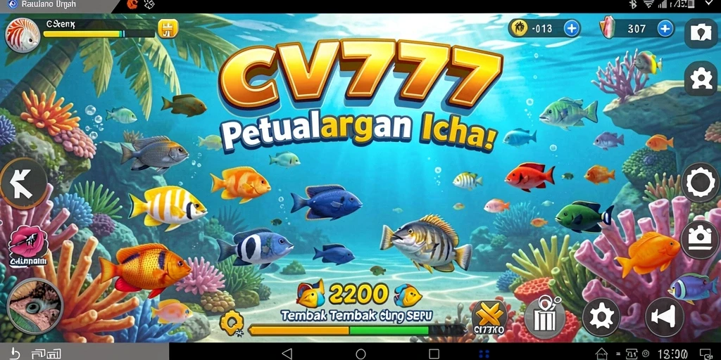 Tampilan gameplay seru dalam CV777 saat menangkap ikan berwarna-warni.