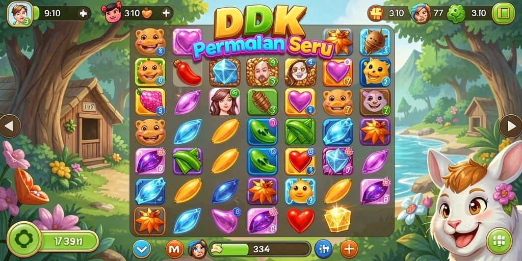 Tampilan gameplay seru dari DKK yang menampilkan kombinasi match-3.
