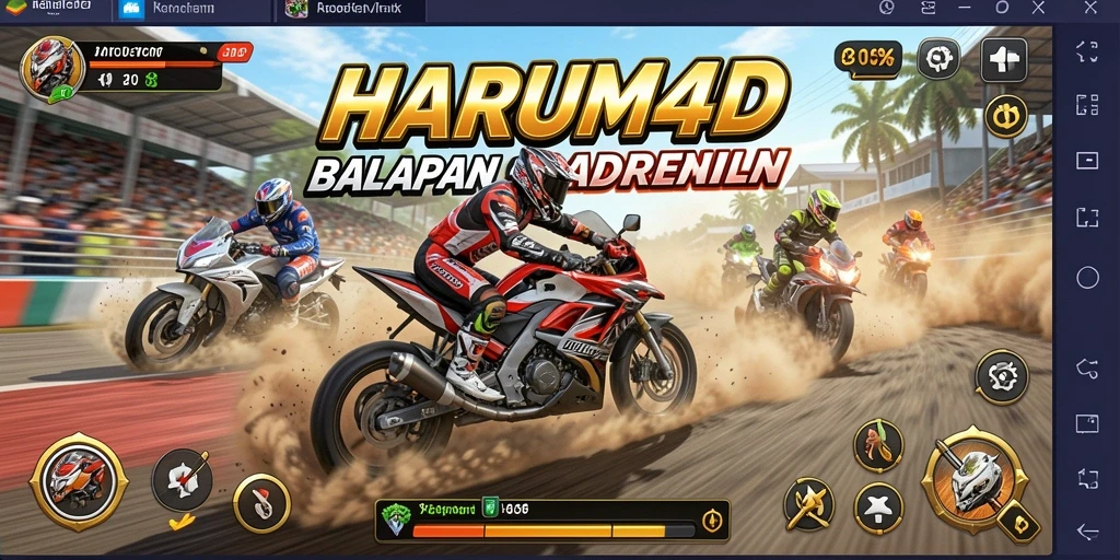Screenshot gameplay HARUM4D menampilkan aksi balapan motor yang mendebarkan.