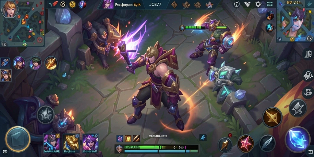 Screenshot utama JOS77 menampilkan aksi seru gameplay MOBA.