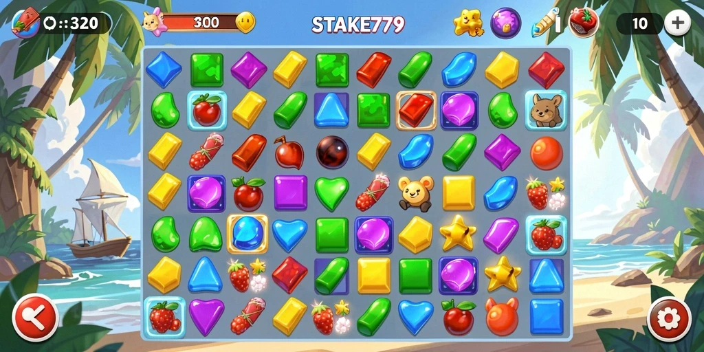 Tangkapan layar gameplay STAKE779 dengan level Match-3 yang seru.
